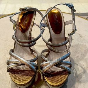 Michael Kora Platform Gold Silver snake skin.